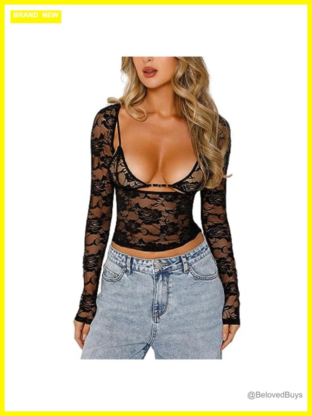 Y2K Floral Lace Mesh Long Sleeve Crop Top Sexy Sheer Going Out